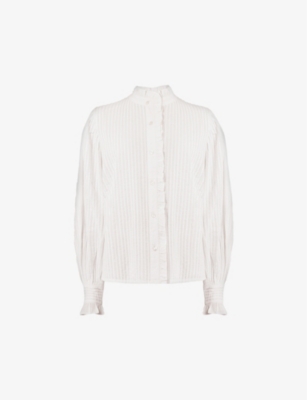 Ro&zo Pintuck Ruffled Cotton Blouse In White