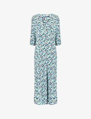 Ro&zo Blurred Daisy-print Woven Midi Dress In Blue