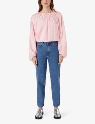 Ro&zo Crinkle Blouson-sleeve Woven Top In Pink