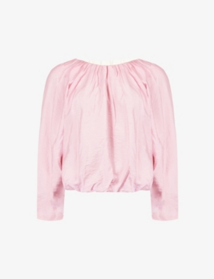 Ro&zo Crinkle Blouson-sleeve Woven Top In Pink