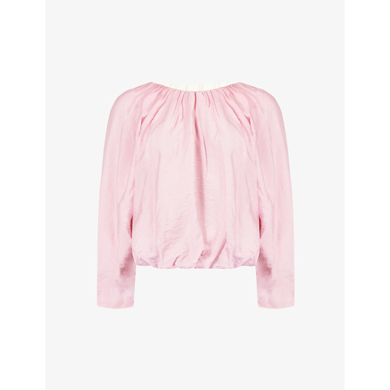 Ro&zo Crinkle Blouson-sleeve Woven Top In Pink