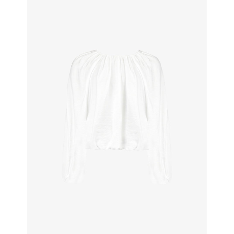 Ro&zo Blouson-sleeve Bubble-hem Crinkle Woven Top In White