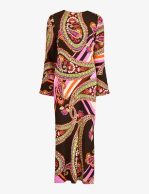 RO&ZO: Paisley-print crepe fluted-cuff crepe maxi dress