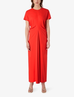Shop Ro&zo Womens Red Harper Pleated Crepe Maxi Dress