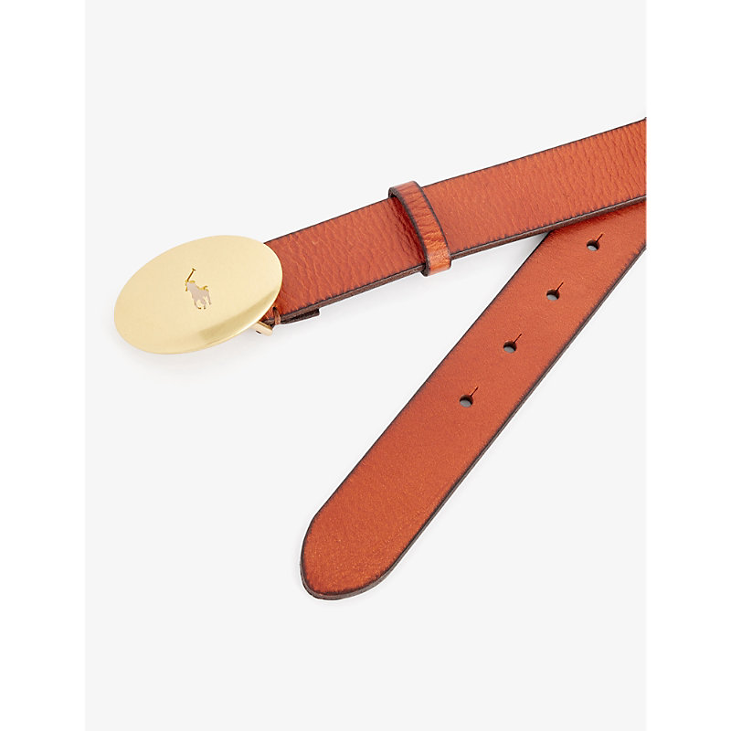 Shop Polo Ralph Lauren Oval-buckle Leather Belt In Brown