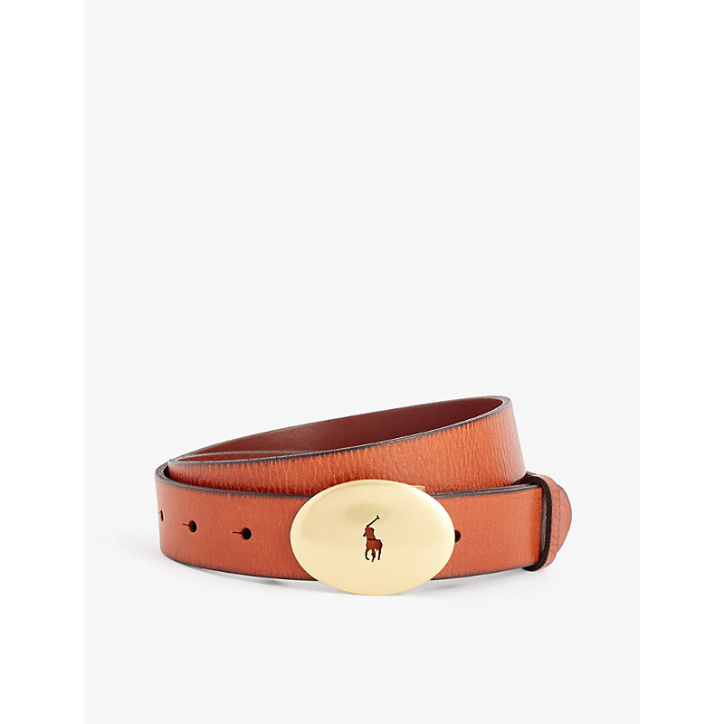 Shop Polo Ralph Lauren Oval-buckle Leather Belt In Brown