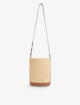 MICHAEL MICHAEL KORS: Branded straw bucket shoulder bag