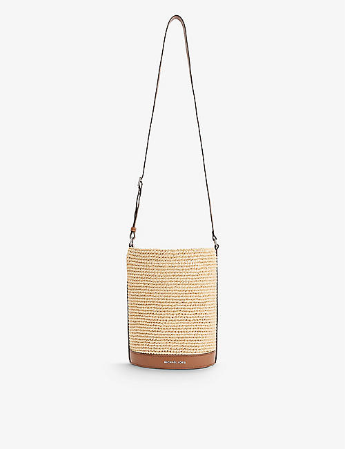 MICHAEL MICHAEL KORS: Branded straw bucket shoulder bag