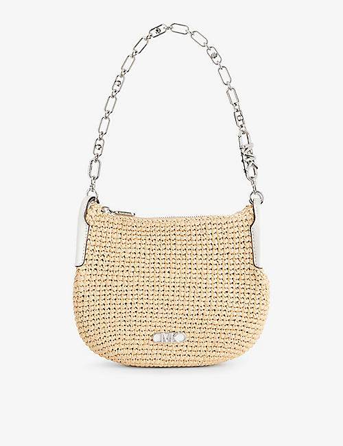 MICHAEL MICHAEL KORS: Branded curved straw clutch bag