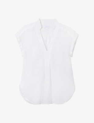 Shop The White Company Womens White V-neck Relaxed-fit Linen Shirt