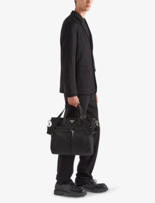 Prada Logoed Tote Bag In Black