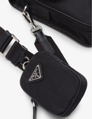 Shop Prada Mens Black Re-nylon Saffiano Leather And Recycled-nylon Shoulder Bag