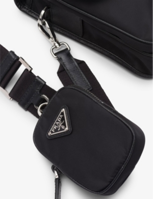 Prada Mens Black Re-nylon Saffiano Leather And Nylon Shoulder Bag In Black