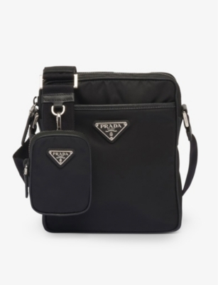 Prada Mens Black Re-nylon Saffiano Leather And Recycled-nylon Shoulder Bag