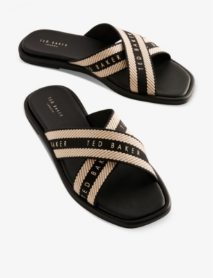 Shop Ted Baker Women's Black Ashika Branded-strap Flat Woven Sandals