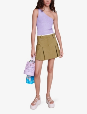 Shop Maje Women's Bruns Box-pleated Flap-pockets Stretch Cotton-blend Mini Skirt