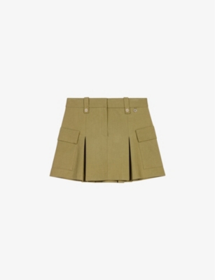 Shop Maje Womens Bruns Box-pleated Flap-pockets Stretch Cotton-blend Mini Skirt