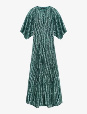 MAJE: Sequin-embellished wide-sleeve stretch-woven maxi dress