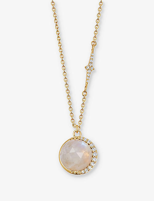 ASTLEY CLARKE: Luna large 18ct yellow gold-plated vermeil sterling-silver and moonstone pendant necklace