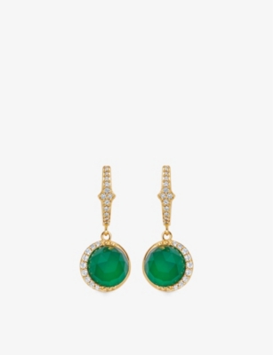 ASTLEY CLARKE: Luna 18ct yellow gold-plated vermeil sterling-silver and chalcedony drop earrings