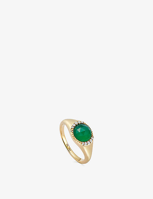 ASTLEY CLARKE: Luna 18ct yellow gold-plated vermeil sterling-silver and chalcedony signet ring