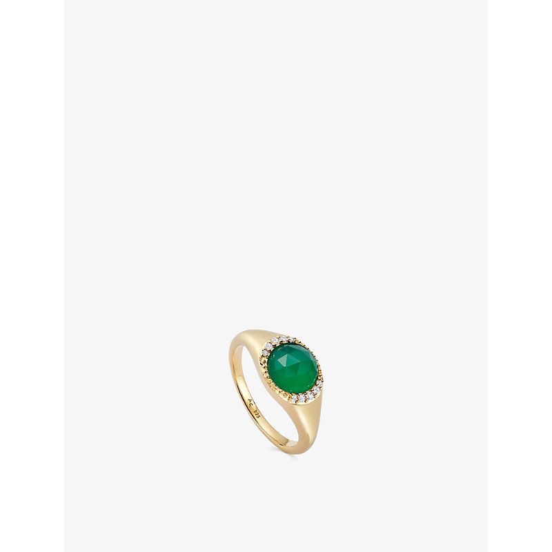 Shop Astley Clarke Luna 18ct Yellow Gold-plated Vermeil Sterling-silver And Chalcedony Signet Ring In Yellow Gold Vermeil