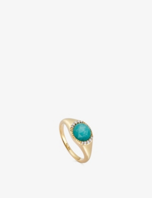 ASTLEY CLARKE: Luna 18ct yellow gold-plated vermeil sterling-silver and amazonite signet ring