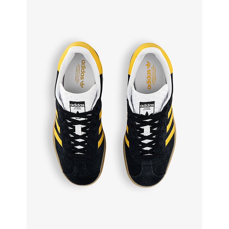 Shop Adidas Originals Adidas Womens Black Bold Gold White Gazelle Bold Brand-embellished Suede Low-top Trainers