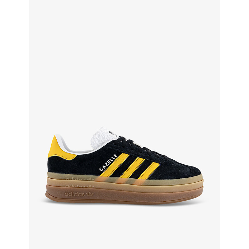 Shop Adidas Originals Adidas Women's Black Bold Gold White Gazelle Bold Brand-embellished Suede Low-top Trainers