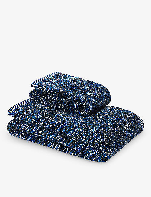 MISSONI HOME: Azul zigzag cotton towels set of two