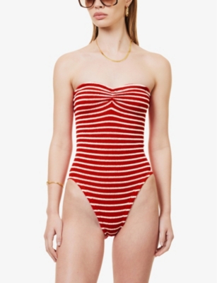 Shop Hunza G Womens Red/white Brooke Striped Recycled Polyester-blend Swimsuit