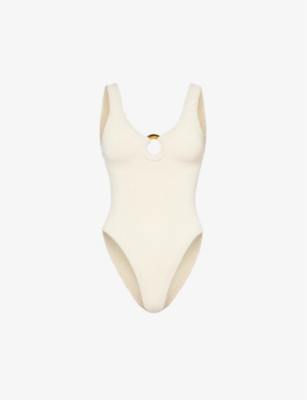 Shop Hunza G Womens Blush Celine Plunge-neck Swimsuit