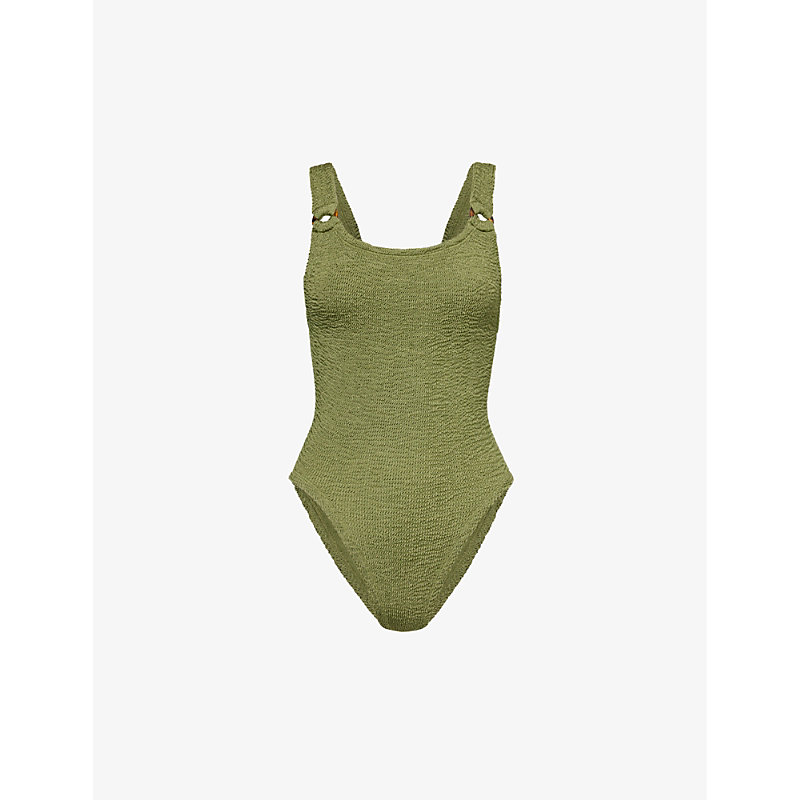 Hunza G Womens Metallic Moss Domino Square-neck Scoop-back Swimsuit