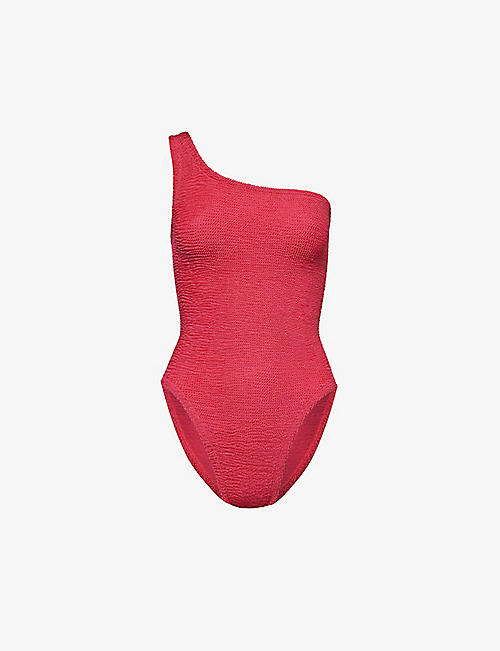 HUNZA G: Nancy one-shoulder crinkled-texture swimsuit