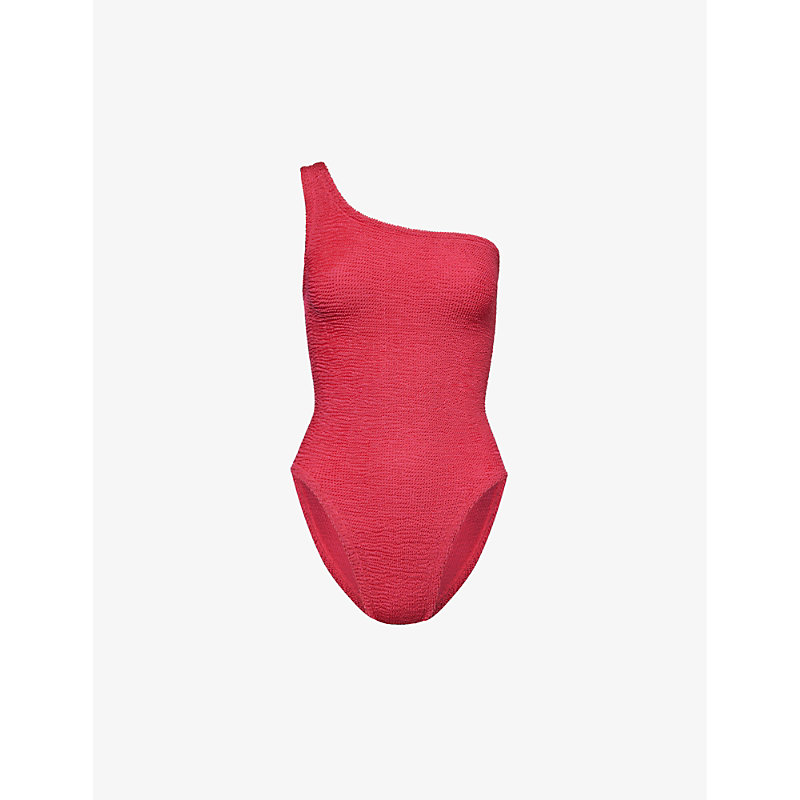 Hunza G Womens Metallic Raspberry Nancy One-shoulder Crinkled-texture Swimsuit In Pink