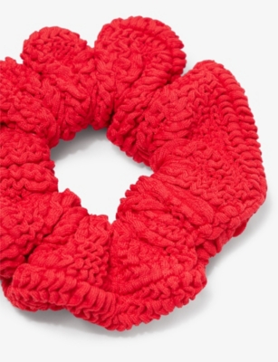 Shop Hunza G Ruched Stretch-woven Scrunchie In Red