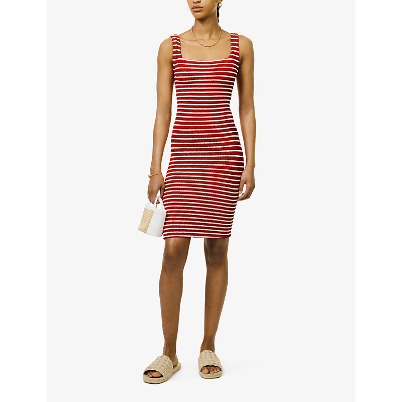Shop Hunza G Women's Red/white Striped Square-neck Recycled Polyester-blend Mini Dress