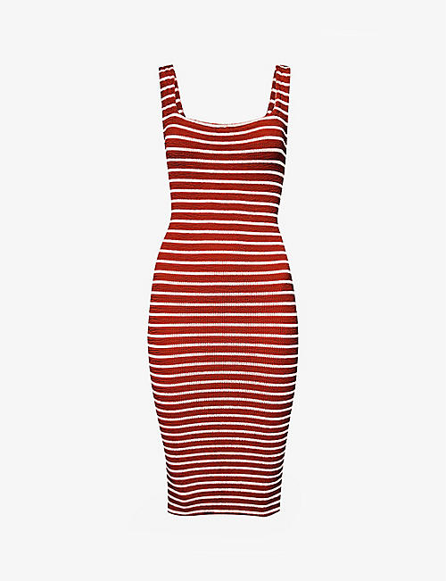 HUNZA G: Striped square-neck recycled polyester-blend mini dress