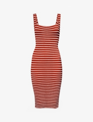 Hunza G Striped Square-neck Recycled Polyester-blend Mini Dress In Red/white