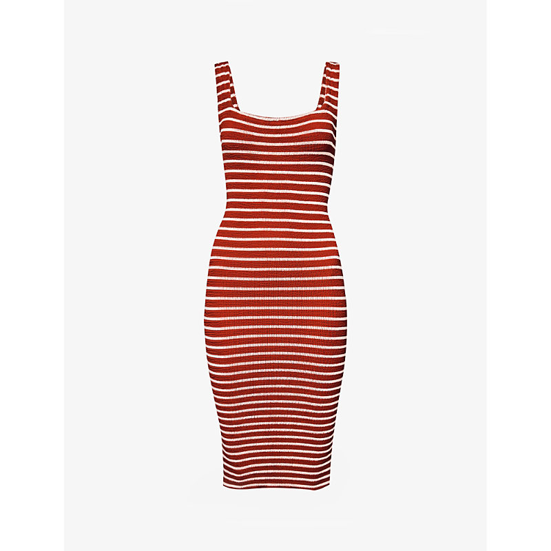 Hunza G Striped Square-neck Recycled Polyester-blend Mini Dress In Red/white