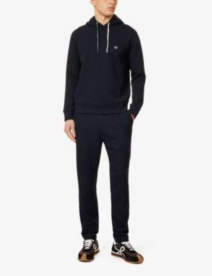 Emporio Armani Mens Logo-embroidered Relaxed-fit Stretch-cotton Blend Hoody Navy In Navy
