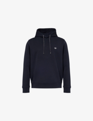 EMPORIO ARMANI: Logo-embroidered relaxed-fit stretch-cotton blend hoody