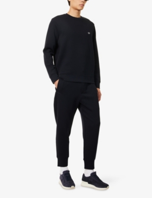 EMPORIO ARMANI: Logo-embroidered relaxed-fit stretch-cotton blend sweatshirt