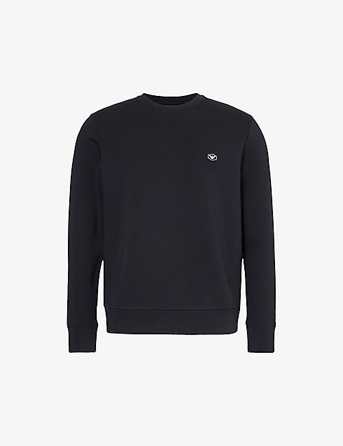 EMPORIO ARMANI: Logo-embroidered relaxed-fit stretch-cotton blend sweatshirt