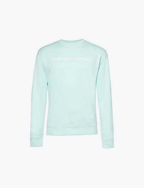 EMPORIO ARMANI: Brand-embossed relaxed-fit woven-blend sweatshirt