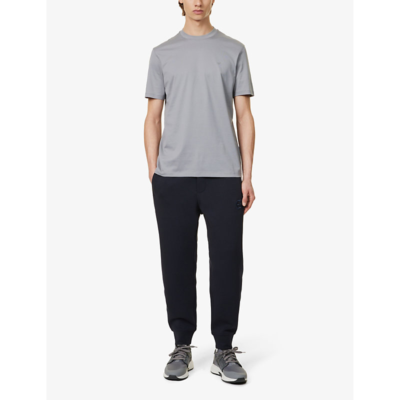 Shop Emporio Armani Men's Blu Navy Logo-embroidered Relaxed-fit Stretch-cotton-blend Jogging Bottoms