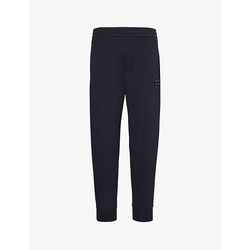 Emporio Armani Mens Blu Navy Logo-embroidered Relaxed-fit Stretch-cotton-blend Jogging Bottoms