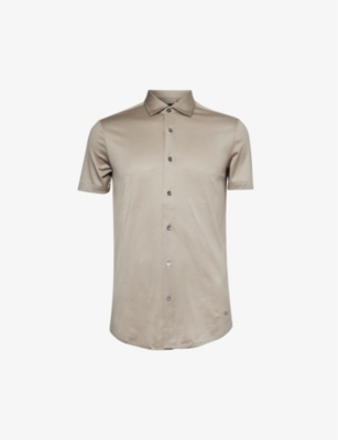 EMPORIO ARMANI: Logo-embroidered regular-fit woven-blend shirt
