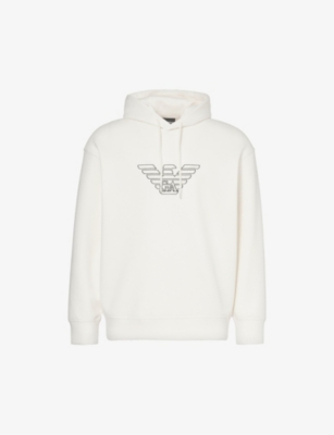 EMPORIO ARMANI: Logo-embroidered relaxed-fit stretch-cotton blend hoody