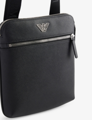 Shop Emporio Armani Black Messenger Faux Leather Crossbody Bag